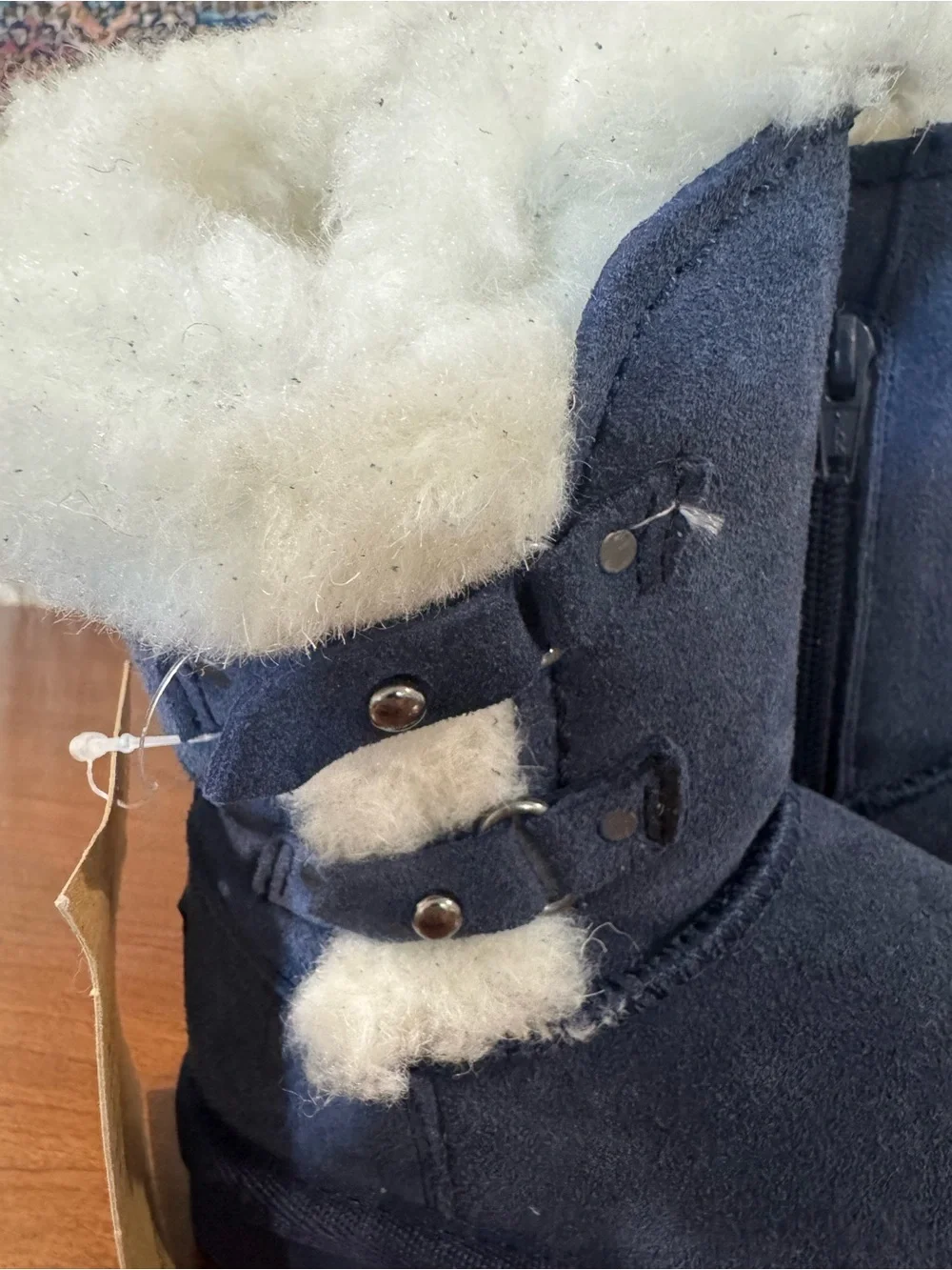 BearPaw Navy Kids Faux-Shearling Boot with White Trim